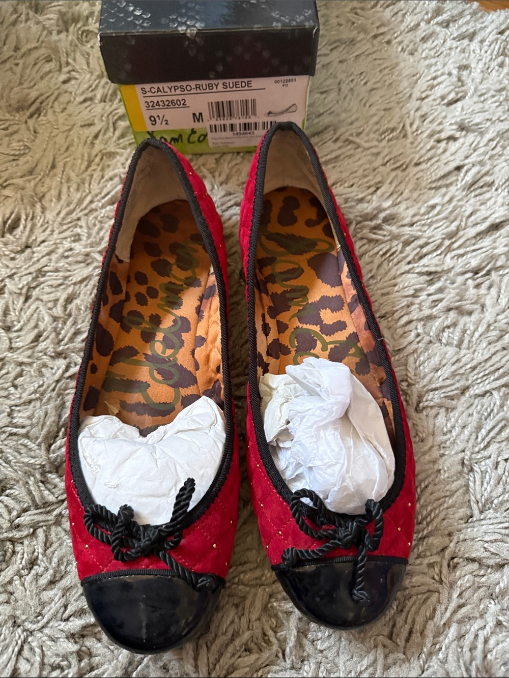 Used  Sam Edelman Calypso Ruby Suede Ballet Flats Black Patent Toe SZ 9.5